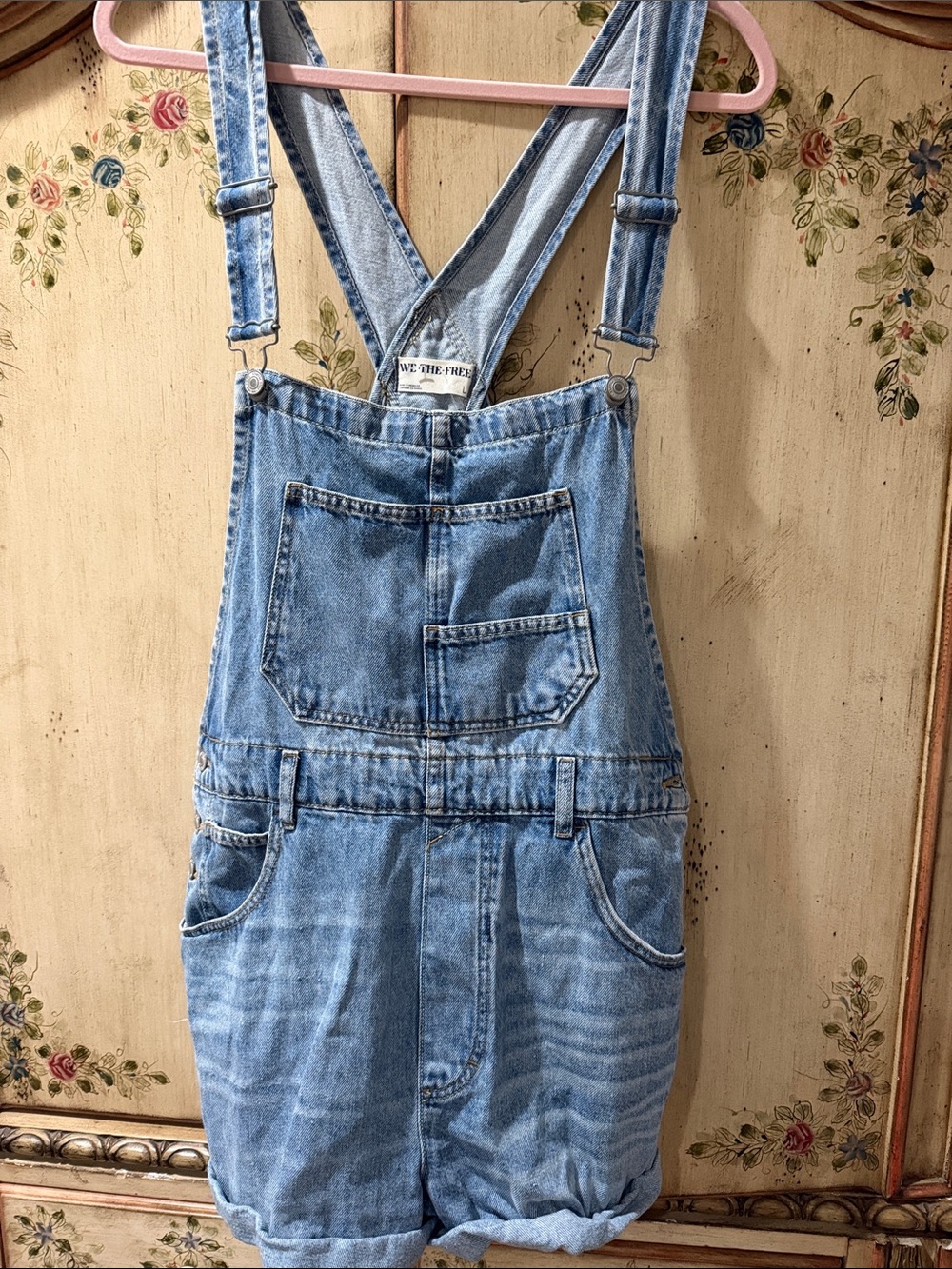 We The Free Light Blue Denim Short Overalls